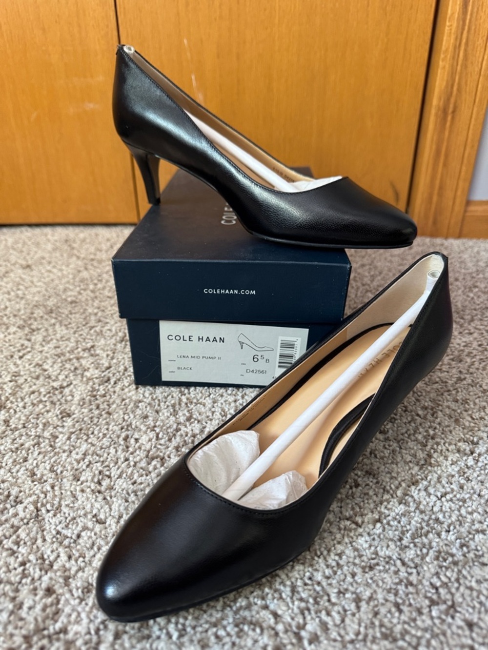 NIB Cole Haan Black Lena Mid Pump II Pointed Leather Pump